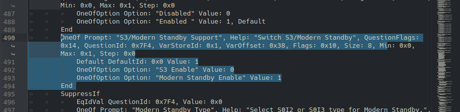 Text in the IFR corresponding to the S3 enable